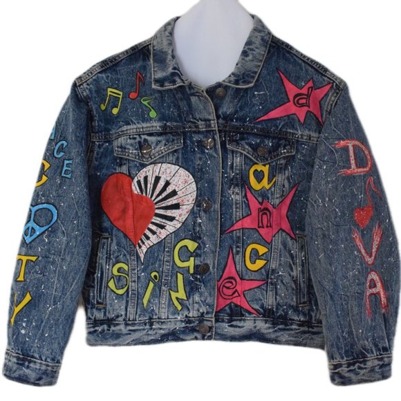 Girls Jean Jacket Oversized HAND PAINTED - Picture 3 of 5